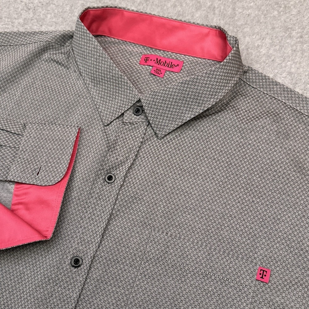 T-Mobile Employee Shirt Mens 3XL Gray Pink‎ Button Down Long Sleeve Workwear